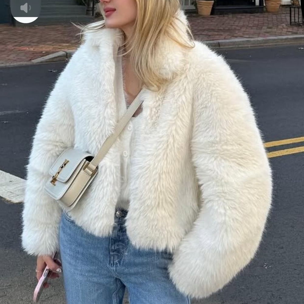 Bershka White Faux Fur Jacket